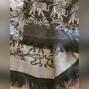 Elephant Print Black and Silver Scarf